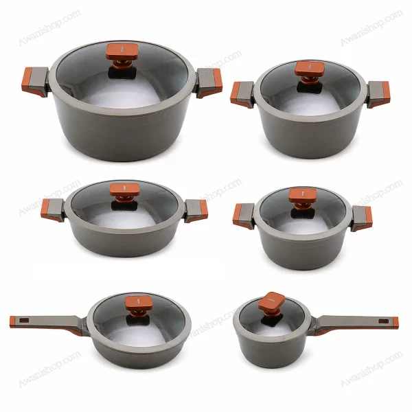 12 Pcs Granite Non-Stick Cookware Set Brown Accent