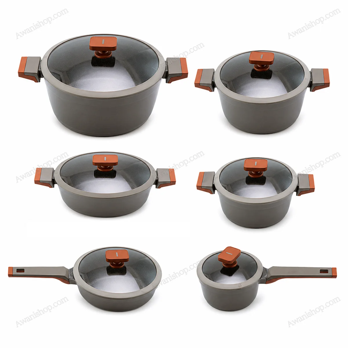 12 Pcs Granite Non-Stick Cookware Set Brown Accent 12 Pcs Granite Non-Stick Cookware Set Brown Accent