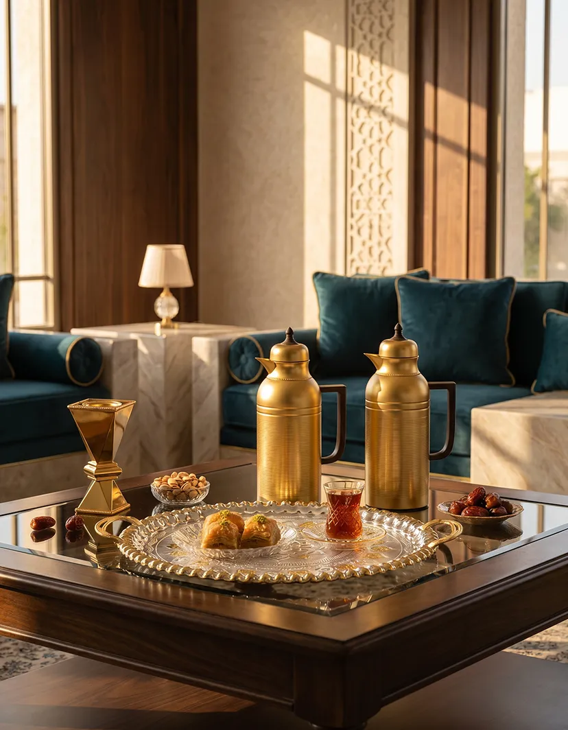 living room with catering supplies