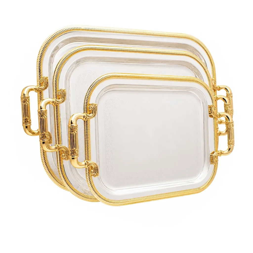 Stainless Steel Rectangle 3 Pieces Tray Set