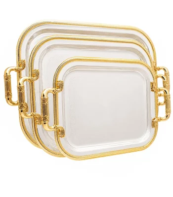 Stainless Steel Rectangle 3 Pieces Tray Set