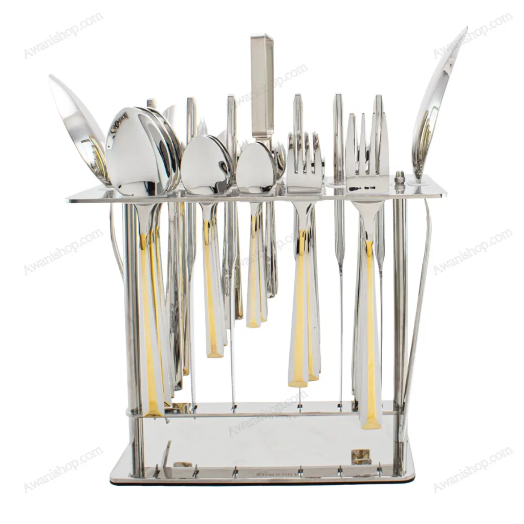 38-Piece Stainless Steel Cutlery Set with Stand – Gold Stripe