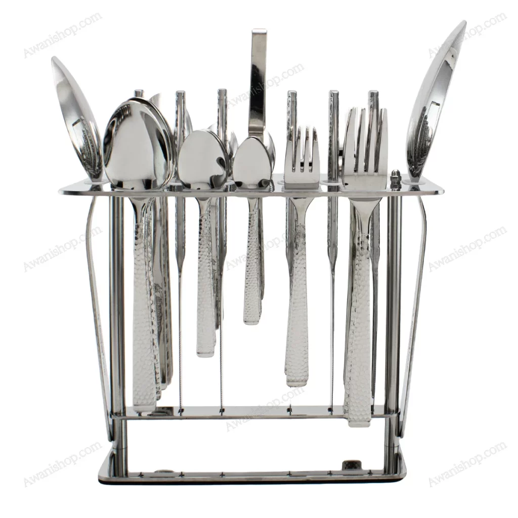 38-Piece Stainless Steel Cutlery Set with Stand – Hammered Textured
