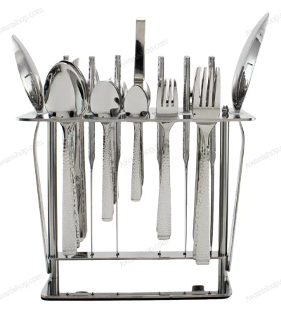 38-Piece Stainless Steel Cutlery Set with Stand – Hammered Textured