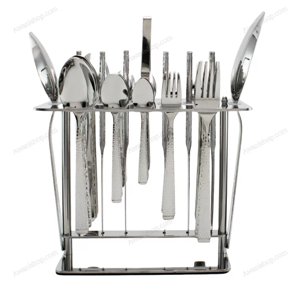 38-Piece Stainless Steel Cutlery Set with Stand – Hammered Textured