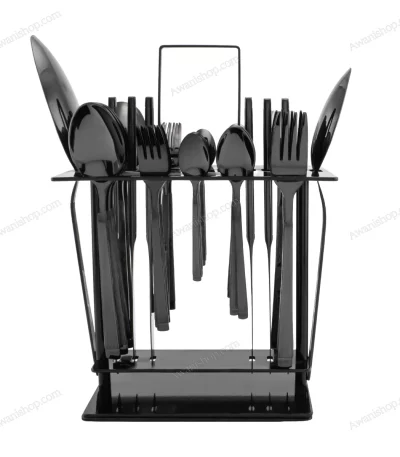38-Piece Stainless Steel Cutlery Set with Stand – Dark Ribbed