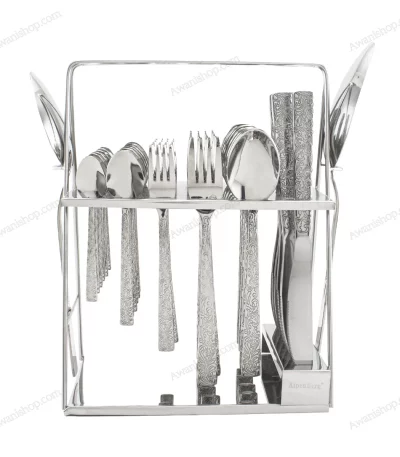 38-Piece Stainless Steel Cutlery Set with Stand – Floral Silver