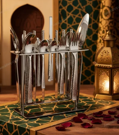 38-Piece Stainless Steel Cutlery Set with Stand – Hammered Textured — Elegant Dinner Parties
