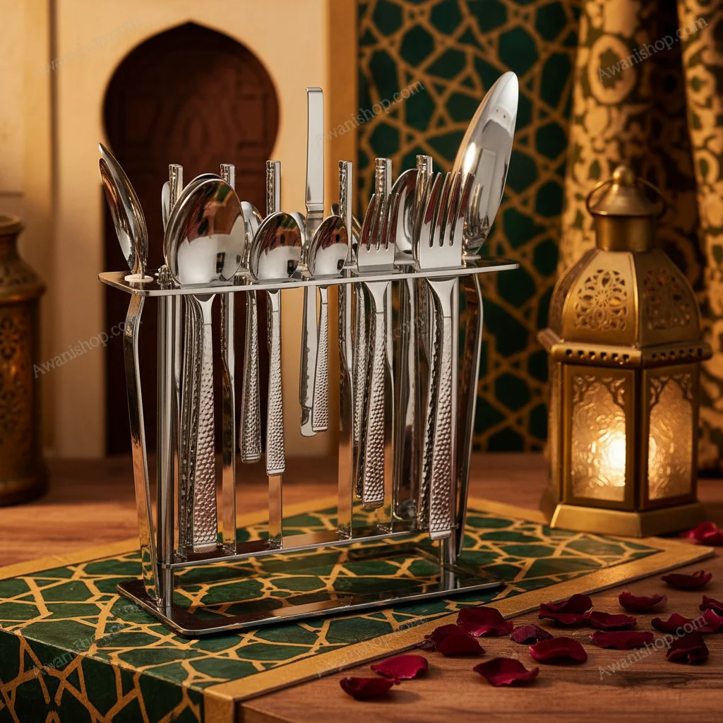 38-Piece Stainless Steel Cutlery Set with Stand – Hammered Textured — Elegant Dinner Parties