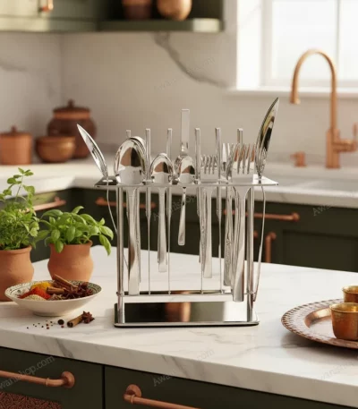 38-Piece Stainless Steel Cutlery Set with Stand – Classic Silver — Everyday Dining