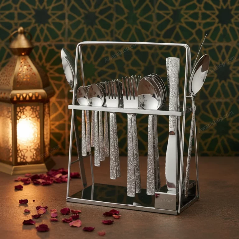 38-Piece Stainless Steel Cutlery Set with Stand – Floral Silver — Everyday Luxury