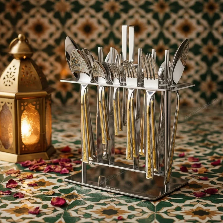 38-Piece Stainless Steel Cutlery Set with Stand – Gold Stripe — Everyday Use
