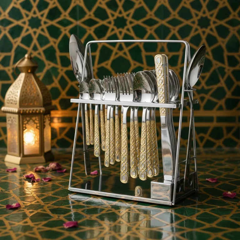 38-Piece Stainless Steel Cutlery Set with Stand – Silver & Gold Patterned — Holiday Hosting