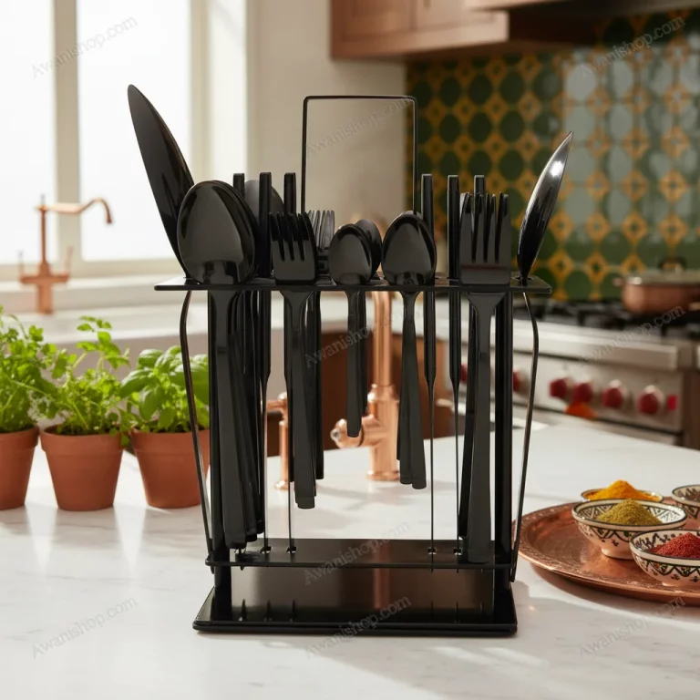 38-Piece Stainless Steel Cutlery Set with Stand – Dark Ribbed — Home Chefs