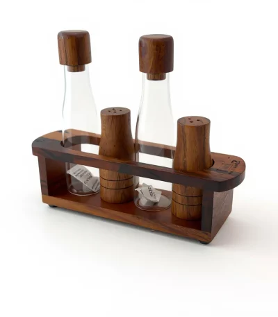 Billi 5-Piece Oil, Vinegar, Salt and Pepper Cruet Set with Stand