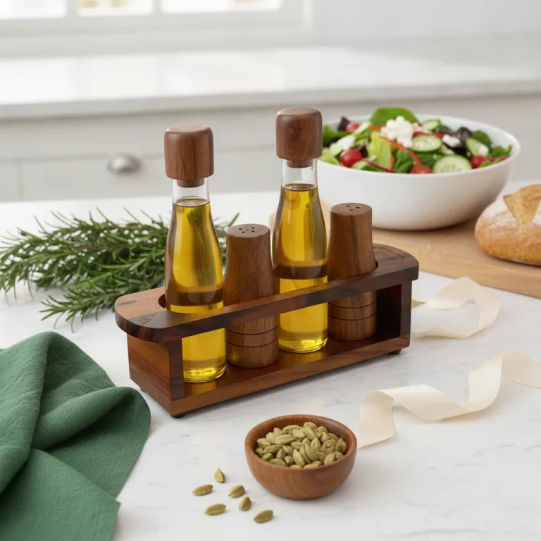 Billi 5-Piece Oil, Vinegar, Salt and Pepper Cruet Set with Stand — Perfect Gift for Food Lovers