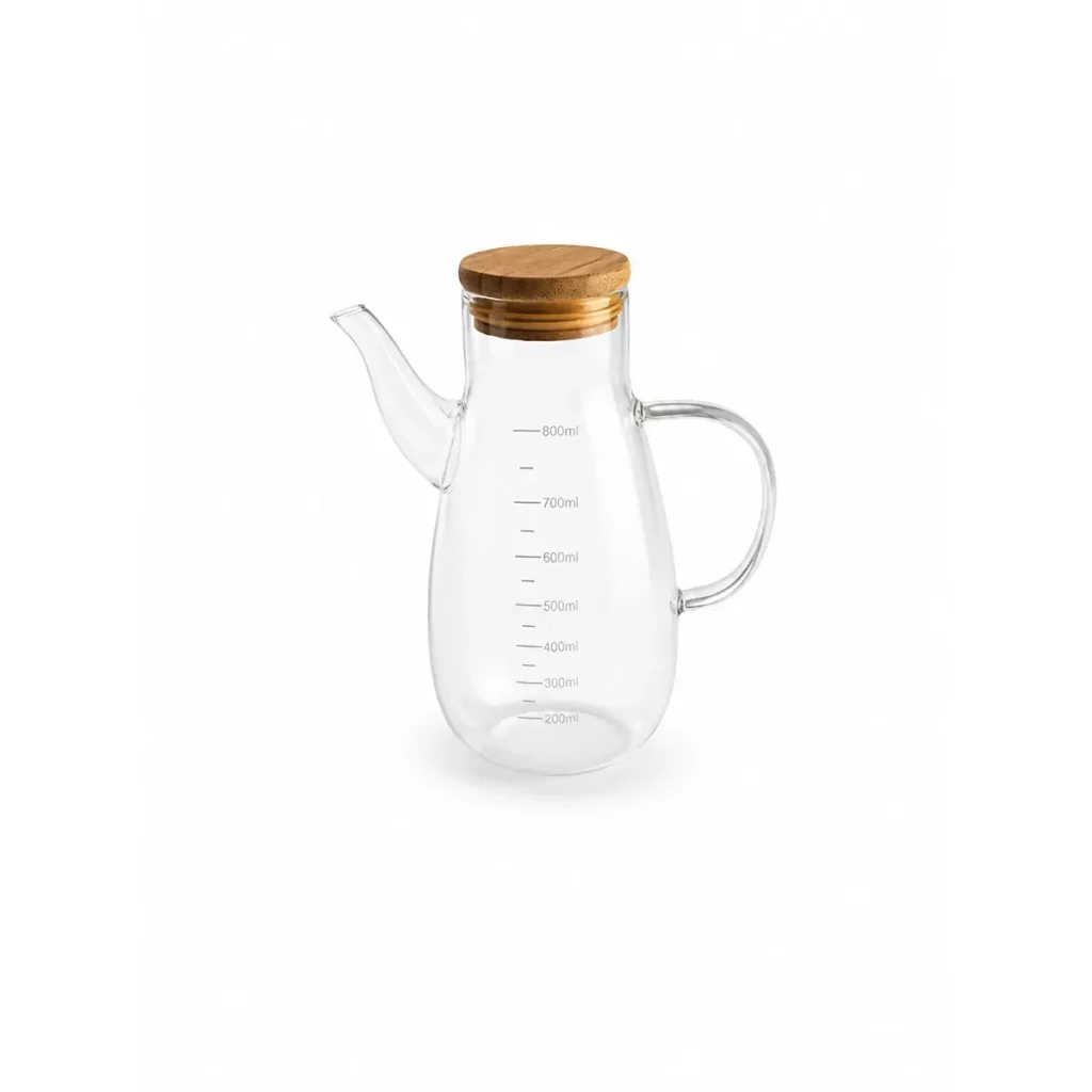 Borosilicate Glass Oil Dispenser Cruet with Bamboo Lid