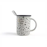 Ceramic Spotted Mug with Lid and Spoon