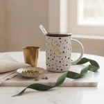 Ceramic Spotted Mug with Lid and Spoon — Gifting with Elegance