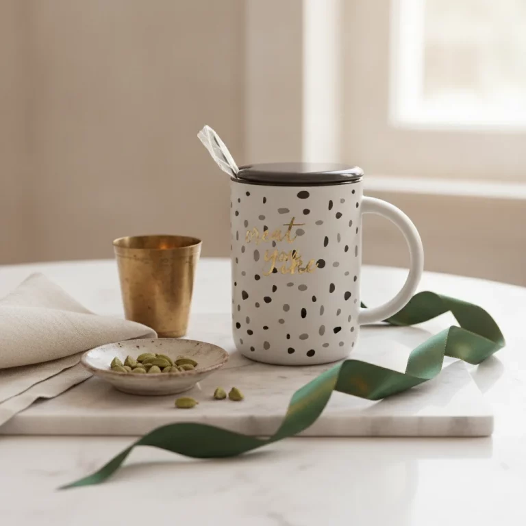 Ceramic Spotted Mug with Lid and Spoon — Gifting with Elegance