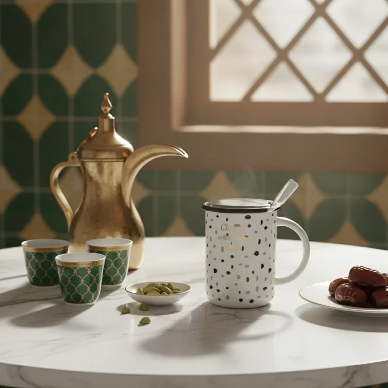 Ceramic Spotted Mug with Lid and Spoon — Hot Chocolate Indulgence