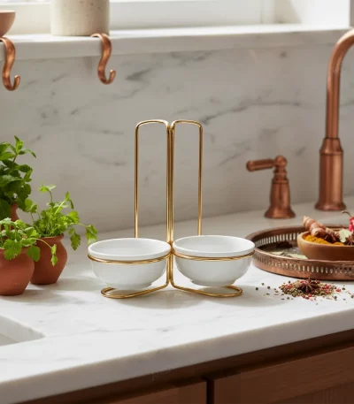 Decorative Serving Stand with Two Ceramic Bowls — Artful Everyday Dining
