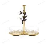 Decorative Two-Bowl Serving Stand with Glass Bowls Gold Matte