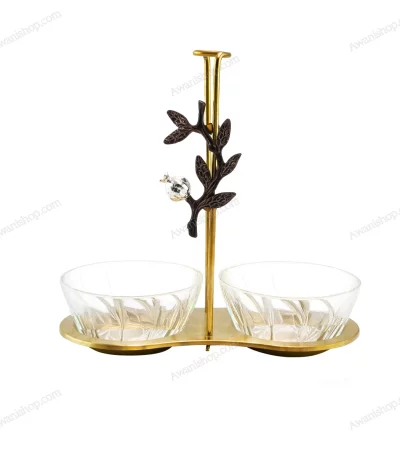 Decorative Two-Bowl Serving Stand with Glass Bowls Gold Matte