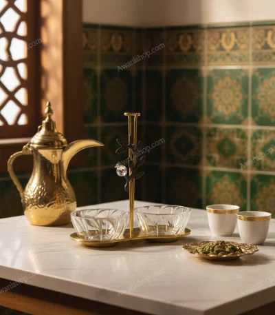 Decorative Two-Bowl Serving Stand with Glass Bowls — Home Coffee Corner Styling