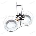 Decorative Two-Bowl Serving Stand with Glass Bowls Silver — view 2