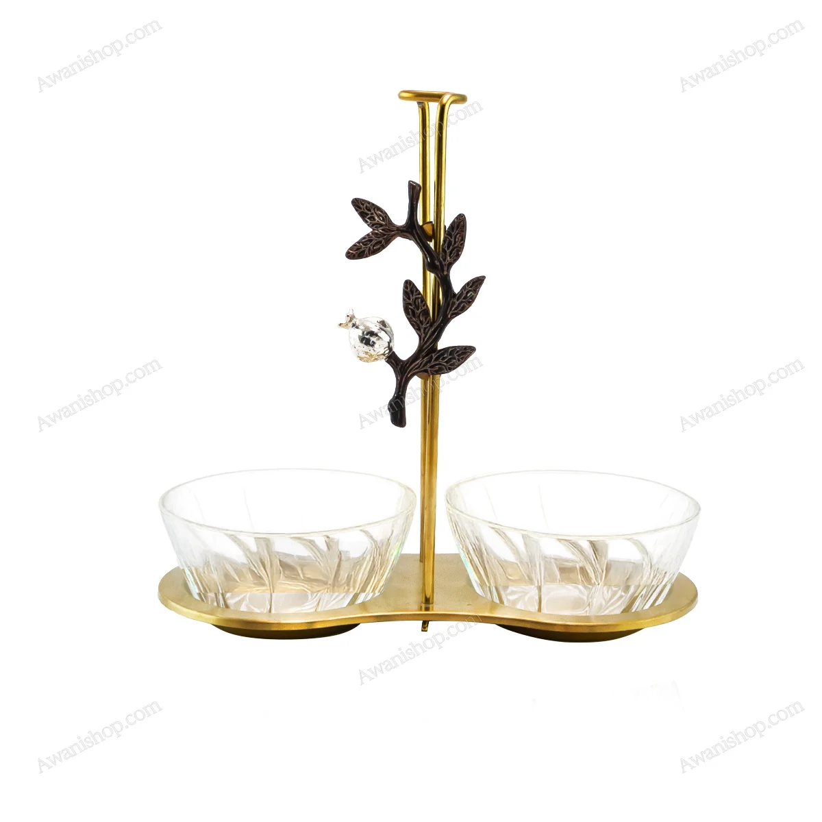Decorative Two-Bowl Serving Stand with Glass Bowls Gold Matte Decorative Two-Bowl Serving Stand with Glass Bowls Gold Matte
