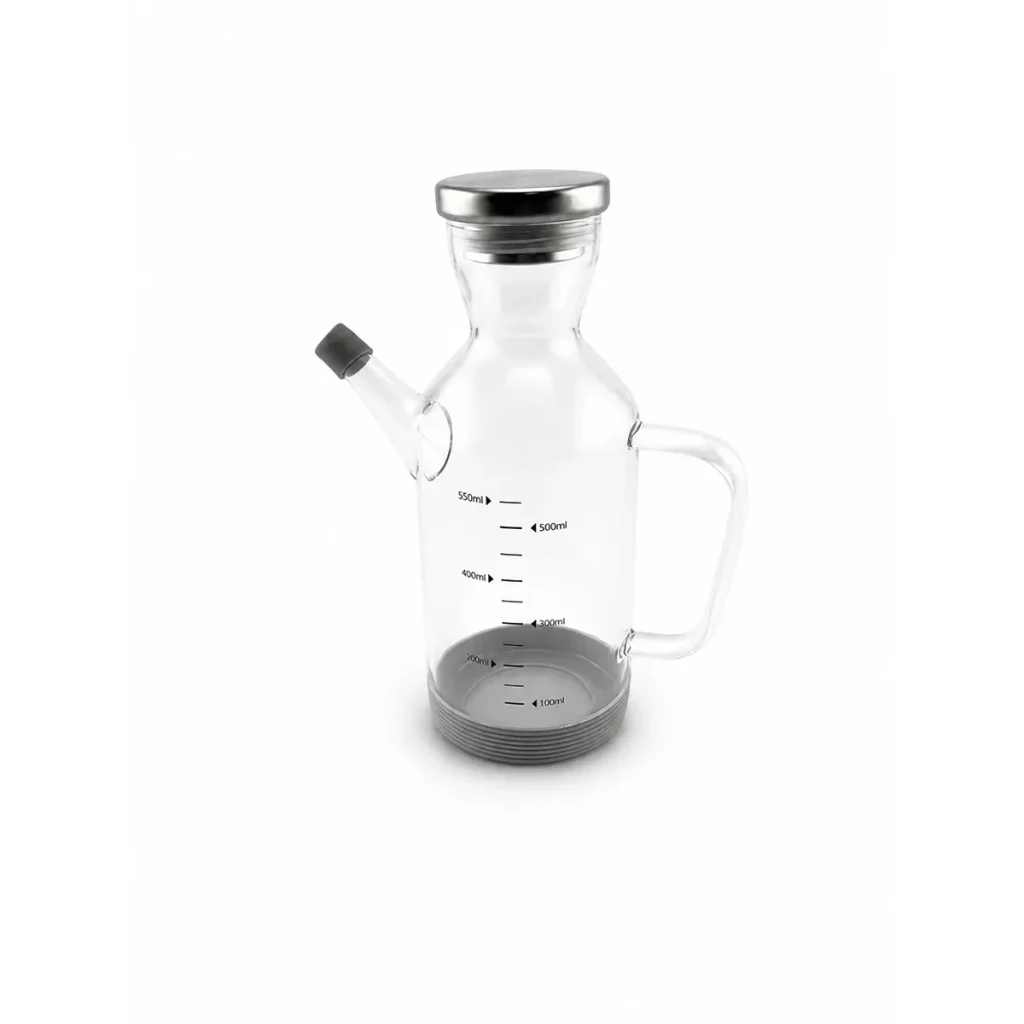 Glass Oil Dispenser Cruet with Protective Silicone Base