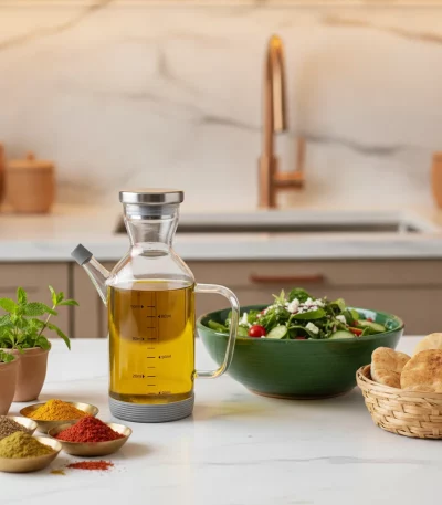 Glass Oil Dispenser Cruet with Protective Silicone Base — Health Enthusiasts