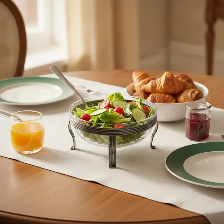Glass Salad Bowl with Decorative Stand and Serving Spoon — Luxurious Brunch Settings
