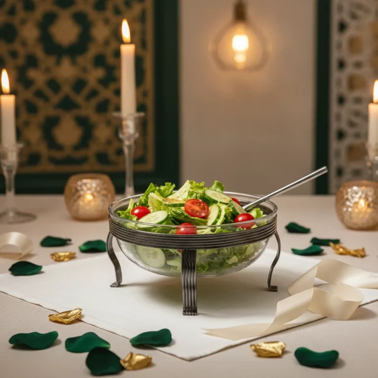 Glass Salad Bowl with Decorative Stand and Serving Spoon — Stylish Buffet Presentations