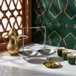 Gold Steel Serving Stand with Two Steel Bowls — Sophisticated Breakfast Spread