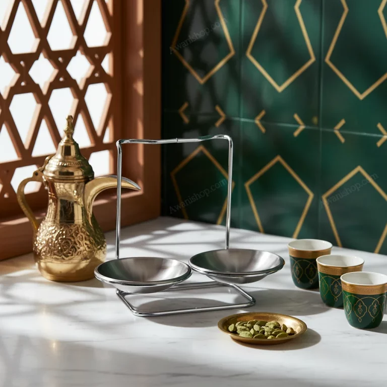 Gold Steel Serving Stand with Two Steel Bowls — Sophisticated Breakfast Spread