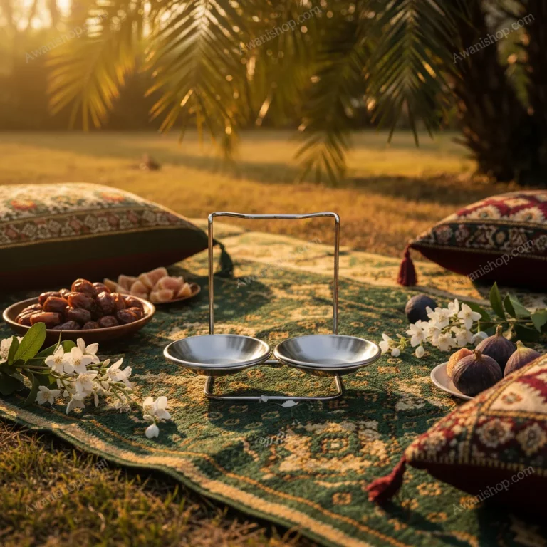 Gold Steel Serving Stand with Two Steel Bowls — Stylish Outdoor Entertaining
