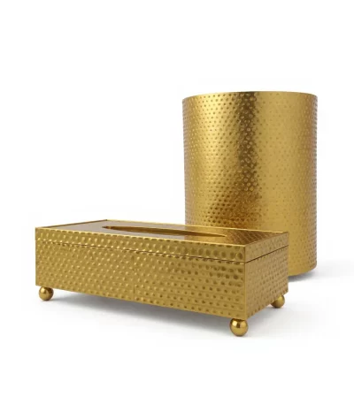 Hammered Metal Tissue Box & Waste Bin Set