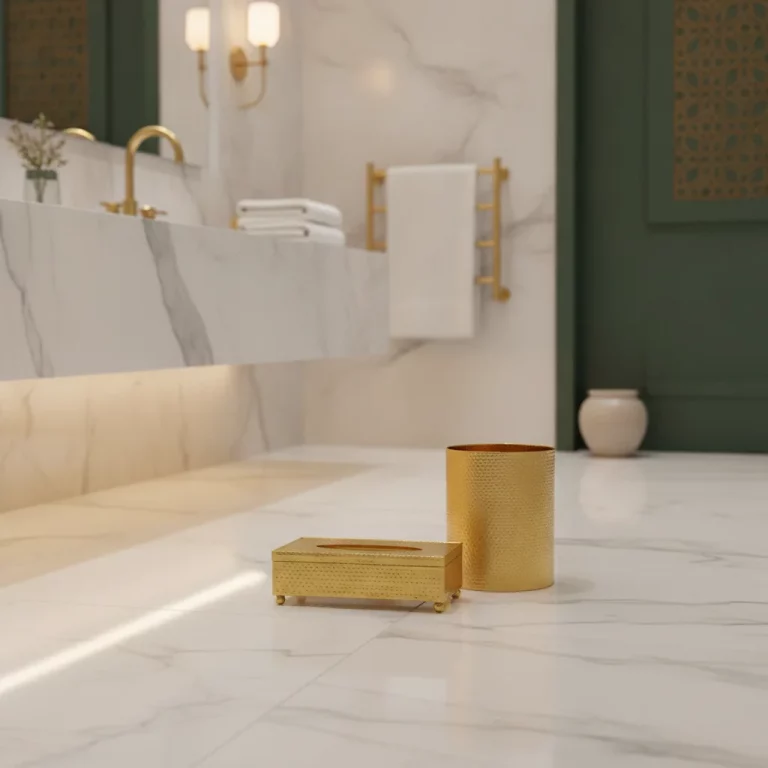Hammered Metal Tissue Box & Waste Bin Set — Elegant Bathrooms