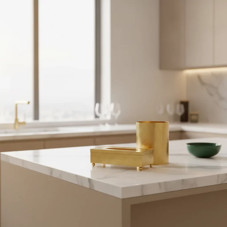 Hammered Metal Tissue Box & Waste Bin Set — Welcoming Guest Rooms