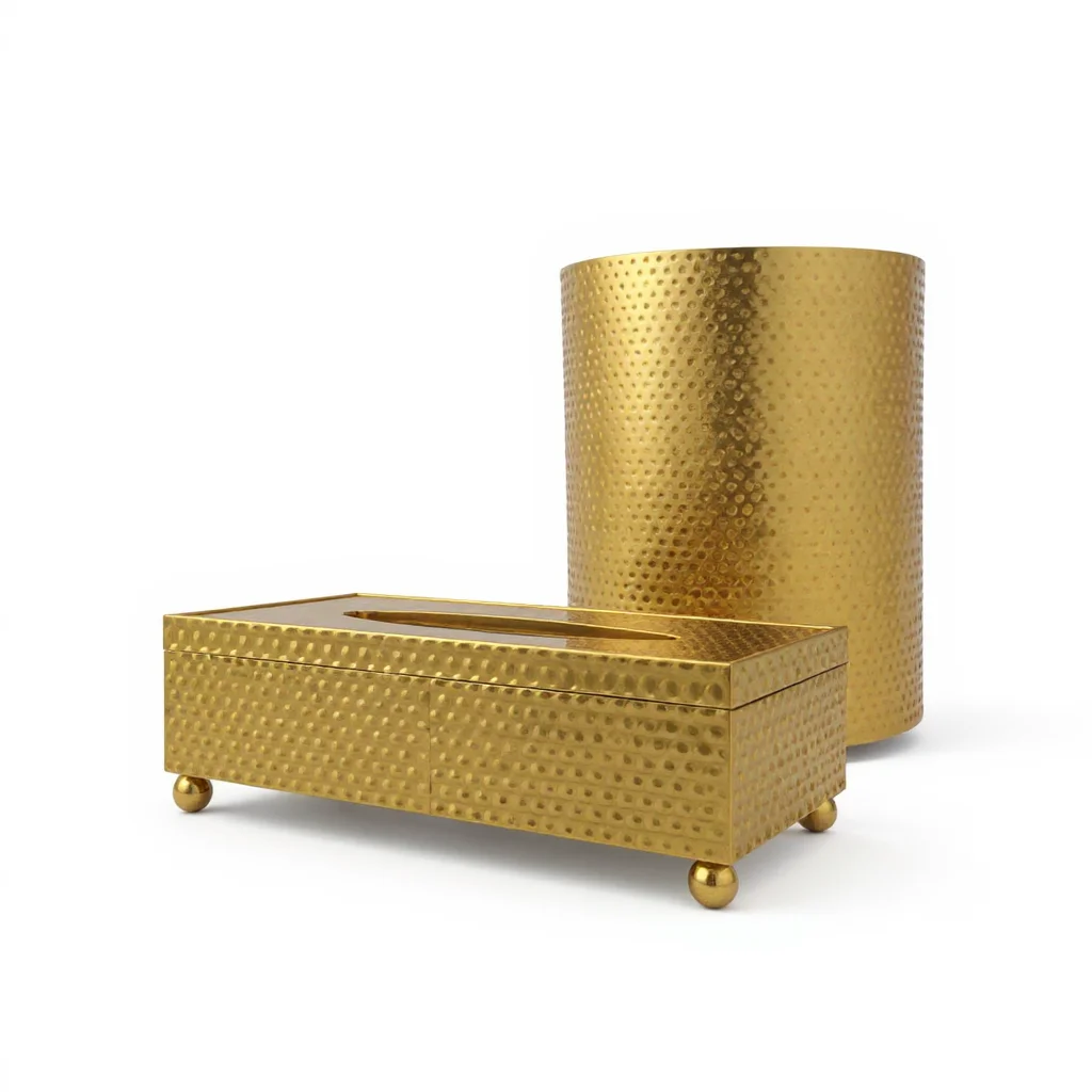 Hammered Metal Tissue Box & Waste Bin Set