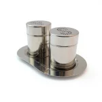 Life Smile Stainless Steel Salt and Pepper Shaker Set with Tray — view 2