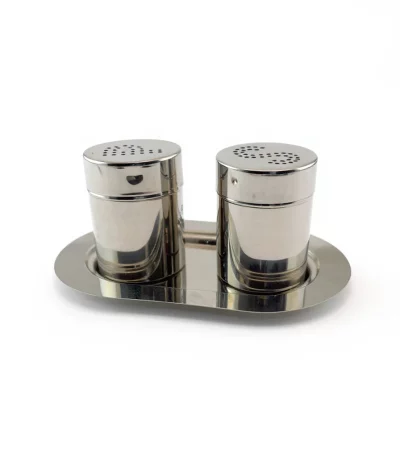 Life Smile Stainless Steel Salt and Pepper Shaker Set with Tray
