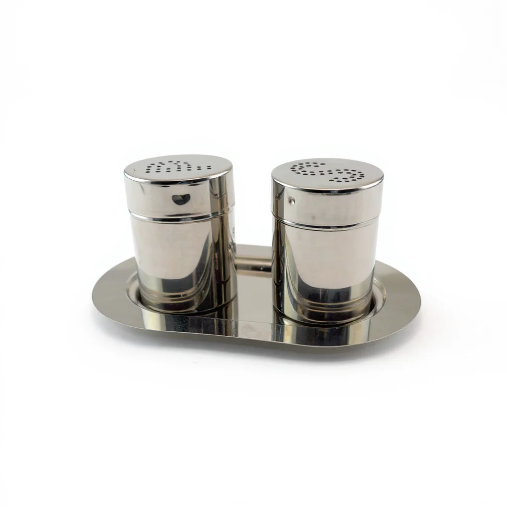 Life Smile Stainless Steel Salt and Pepper Shaker Set with Tray