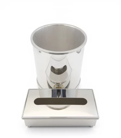 Mirror-Finish Metal Tissue Box & Waste Bin Set