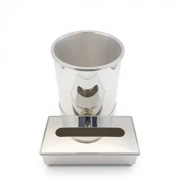 Mirror-Finish Metal Tissue Box & Waste Bin Set