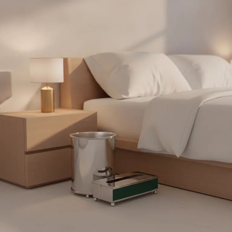 Mirror-Finish Metal Tissue Box & Waste Bin Set — Dressing Rooms