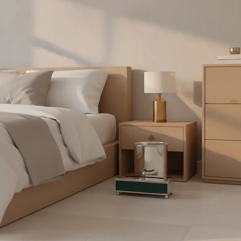 Mirror-Finish Metal Tissue Box & Waste Bin Set — Guest Bedrooms