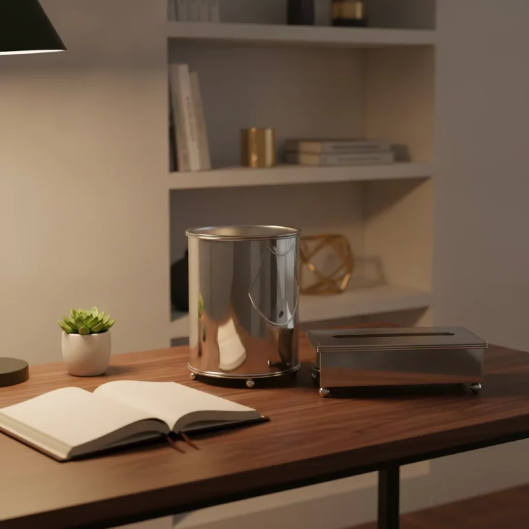 Mirror-Finish Metal Tissue Box & Waste Bin Set — Home Offices